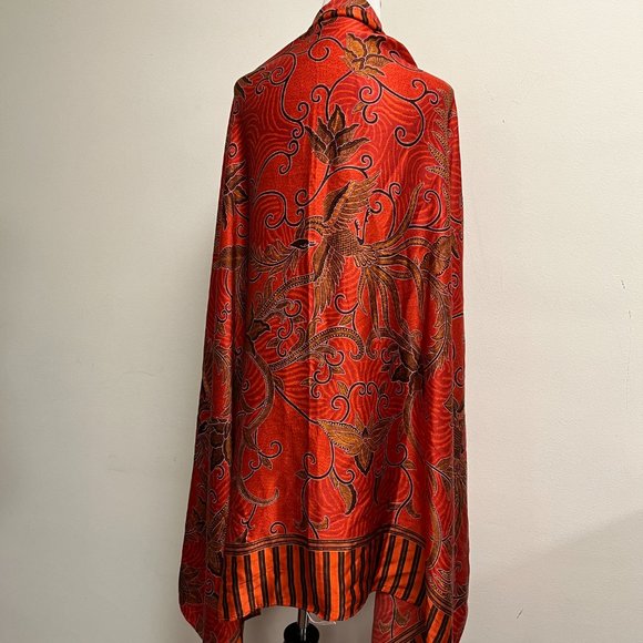 Victoria's Secret silk red gold floral birds oversized silk shawl scarf wrap - Picture 5 of 9